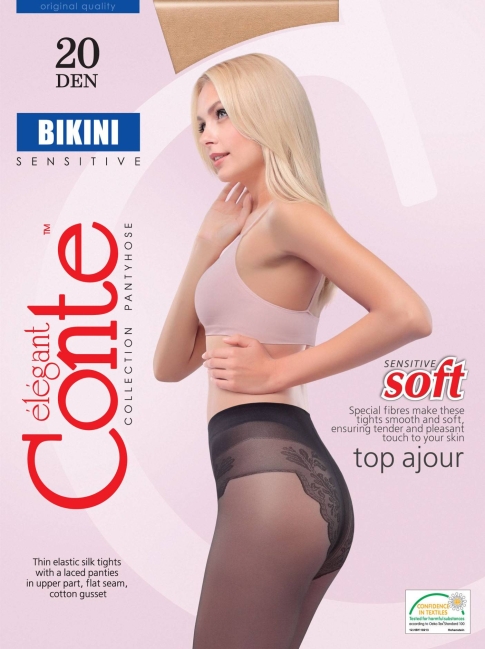 French Cut Sheer Pantyhose Tights with Lace Top Panties Bikini 20 Den