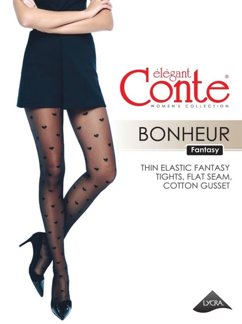 Conte Fantasy BONHEUR 20 Denier Hearts Patterned Pantyhose