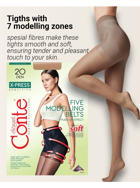 Conte X-PRESS 20 Den Shape Control with Modelling Shorts Sheer Pantyhose